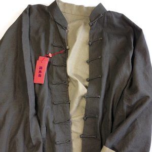 Mens Chinese Tang Jacket Linen Viscose Reversible Green Beige NEW WITH TAGS 2XL
